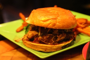 Pulled Pork sandwich with sweet potato fries 